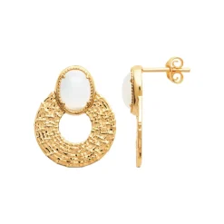 Boucles d'oreille femme plaqué or pierre de lune serti griffe - Y56Z6Z0