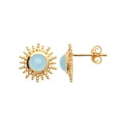 Boucles d'oreille femme plaqué or agate bleue serti clos - Y56YZ60