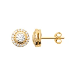 Boucles d'oreille femme plaqué or blanc serti griffe rond serti - Y5W43Z0