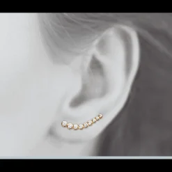 Boucles d'oreille grimpantes femme plaqué or blanc serti clos porté spécial - Y5Z4UZ0