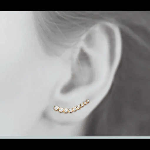 Boucles d'oreille grimpantes femme plaqué or blanc serti clos porté spécial - Y5Z4UZ0