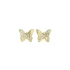 Boucles D'Oreilles Chrysalis Acier Doré Puces Papillon Pavé De Zircons Cubiques