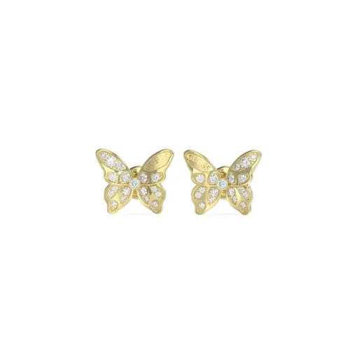 Boucles D'Oreilles Chrysalis Acier Doré Puces Papillon Pavé De Zircons Cubiques