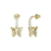 Boucles D'Oreilles Chrysalis Acier Doré Pendantes Et Papillon Pavé De Zircons Cubiques