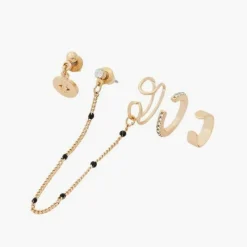 Boucles D'oreilles Femme Balaboosté Cuff D'oreille Chaine Émaillée Et Stud Ac Medaille - 3502456403710 Métal Doré