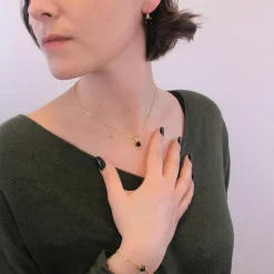 Boucles d’oreilles Femme MYC-Paris Square - DE0007-G-BK Laiton Doré Noir