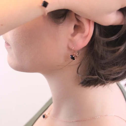 Boucles d’oreilles Femme MYC-Paris Square - DE0007-RG-BK Laiton Doré rose Noir