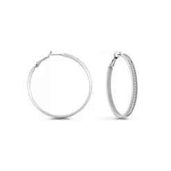 Boucles d'oreilles Guess Bijoux JUBE02247JWRH - Créoles acier rhodié pavé cristaux Femme