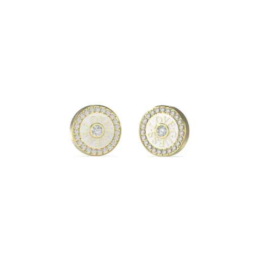 Boucles D'Oreilles Love Guess Acier Doré Puces Et Zircon Cubique Central 12 Mm
