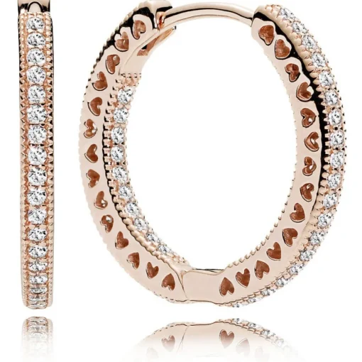 Boucles d'Oreilles Pandora 286318CZ - Boucles d'oreilles Créoles Coeurs Roses Femme