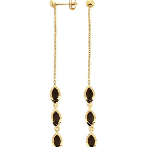 Boucles d'oreilles pendantes Kira Doré & Quartz Fumé
