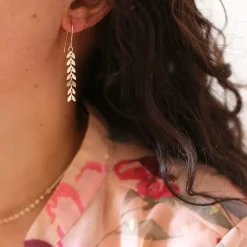 Boucles d'oreilles Pendante Feuilles Plaqué Or - Y54Y50