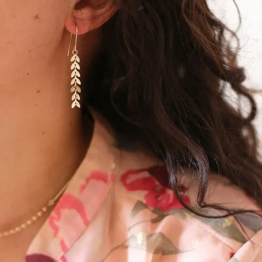 Boucles d'oreilles Pendante Feuilles Plaqué Or - Y54Y50