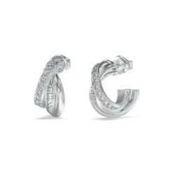 Boucles D'Oreilles Perfect Acier Rhodié Mini Pavées 17 Mm