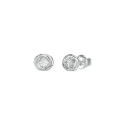 Boucles D'Oreilles Perfect Acier Rhodié Puces Et Zircons Cubiques 8 Mm