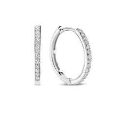 Boucles D'Oreilles Ti Sento - 7959ZI Argent Rhodié Créoles Et Pavage