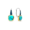 Boucles D'Oreilles Ti Sento - 7969TQ Argent Doré Pierre Veinée Turquoise Carré Et Oxydes De Zirconium Bleus