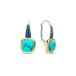 Boucles D'Oreilles Ti Sento - 7969TQ Argent Doré Pierre Veinée Turquoise Carré Et Oxydes De Zirconium Bleus