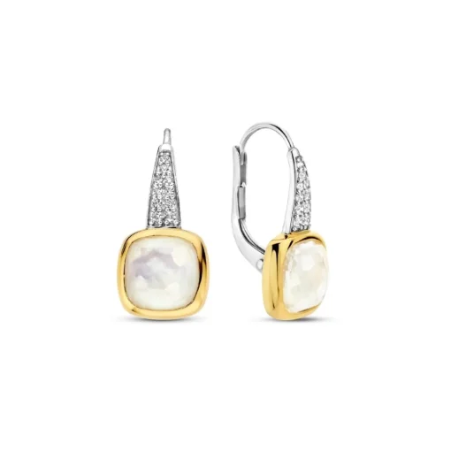 Boucles D'Oreilles Ti Sento - 7969MW Argent Doré Doublé Nacre Carré Et Oxydes De Zirconium