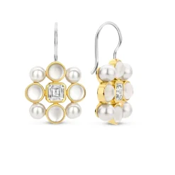 Boucles D'Oreilles Ti Sento - 7964YP Argent Doré Perles Synthétiques Et Oxyde De Zirconium Carré