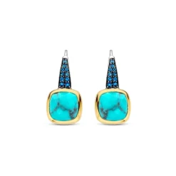 Boucles D'Oreilles Ti Sento - 7969TQ Argent Doré Pierre Veinée Turquoise Carré Et Oxydes De Zirconium Bleus