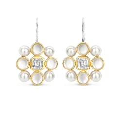 Boucles D'Oreilles Ti Sento - 7964YP Argent Doré Perles Synthétiques Et Oxyde De Zirconium Carré