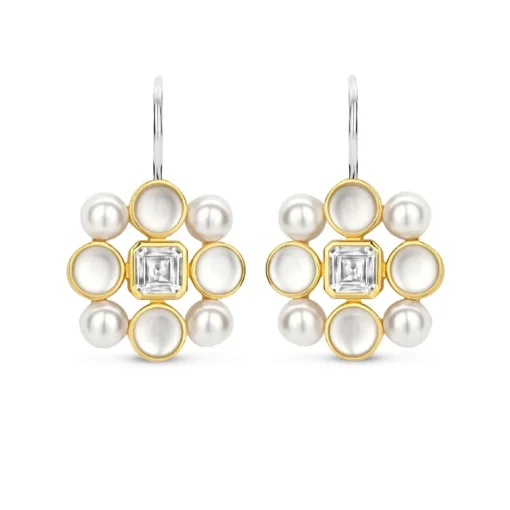 Boucles D'Oreilles Ti Sento - 7964YP Argent Doré Perles Synthétiques Et Oxyde De Zirconium Carré