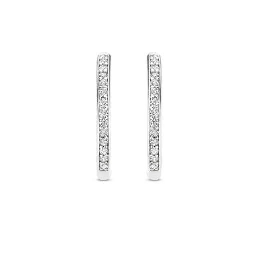Boucles D'Oreilles Ti Sento - 7959ZI Argent Rhodié Créoles Et Pavage