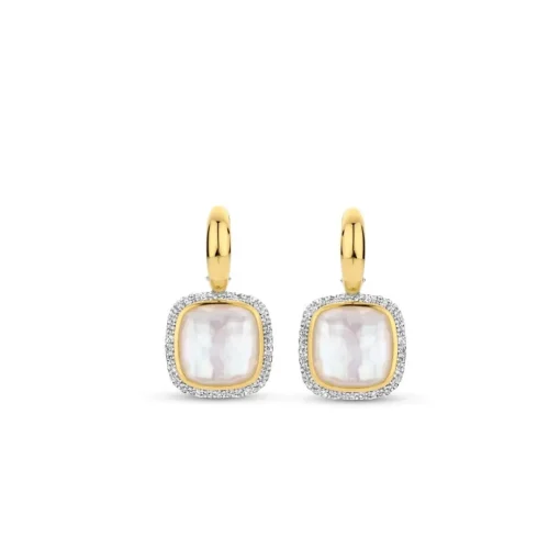 Boucles D'Oreilles Ti Sento - 7968MW Argent Doré Doublé Nacre Carré Et Oxydes De Zirconium