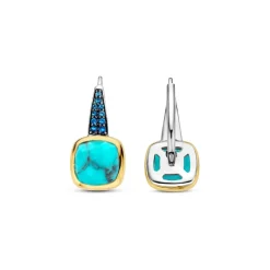 Boucles D'Oreilles Ti Sento - 7969TQ Argent Doré Pierre Veinée Turquoise Carré Et Oxydes De Zirconium Bleus