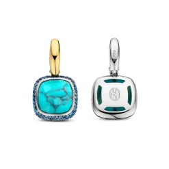 Boucles D'Oreilles Ti Sento - 7968TQ Argent Doré Pierre Veinée Turquoise Carré Et Oxydes De Zirconium Bleus