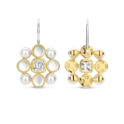 Boucles D'Oreilles Ti Sento - 7964YP Argent Doré Perles Synthétiques Et Oxyde De Zirconium Carré