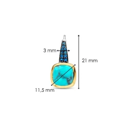 Boucles D'Oreilles Ti Sento - 7969TQ Argent Doré Pierre Veinée Turquoise Carré Et Oxydes De Zirconium Bleus