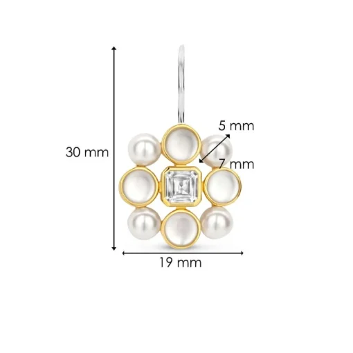 Boucles D'Oreilles Ti Sento - 7964YP Argent Doré Perles Synthétiques Et Oxyde De Zirconium Carré