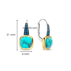 Boucles D'Oreilles Ti Sento - 7969TQ Argent Doré Pierre Veinée Turquoise Carré Et Oxydes De Zirconium Bleus