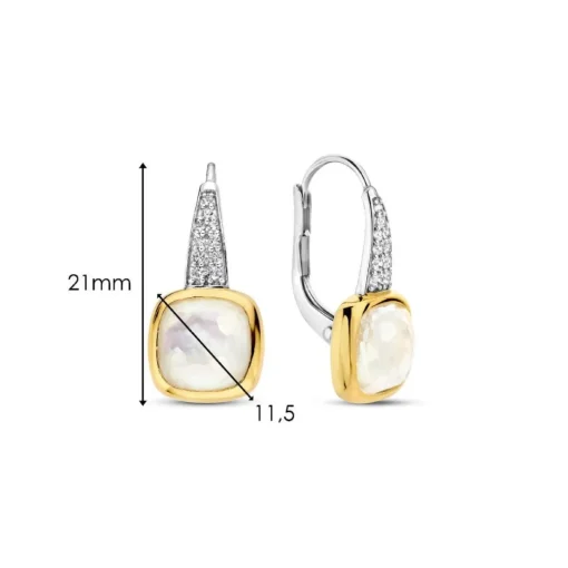 Boucles D'Oreilles Ti Sento - 7969MW Argent Doré Doublé Nacre Carré Et Oxydes De Zirconium
