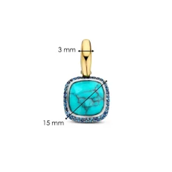 Boucles D'Oreilles Ti Sento - 7968TQ Argent Doré Pierre Veinée Turquoise Carré Et Oxydes De Zirconium Bleus