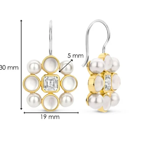Boucles D'Oreilles Ti Sento - 7964YP Argent Doré Perles Synthétiques Et Oxyde De Zirconium Carré