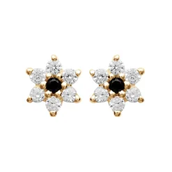Boucles oreilles puces fleurs bicolore plaqué or Maison de la Bijouterie Y5YU40W