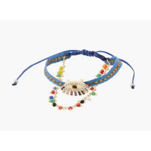 Bracelet Femme Balaboosté 2 Rangs Tissu Et Facettes Ac Œil Strass - 3502456532380 Métal Bleu