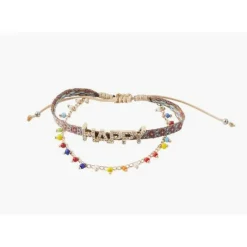 Bracelet Femme Balaboosté 2 Rangs Tissu Et Facettes Ac Message - 3502456532366 Métal Multicolore