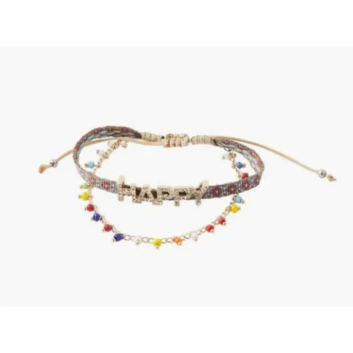 Bracelet Femme Balaboosté 2 Rangs Tissu Et Facettes Ac Message - 3502456532366 Métal Multicolore