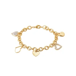 Bracelet femme coeurs plaqué or Oxyde de Zirconium blanc serti griffe - UW0UWYZU
