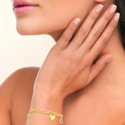 Bracelet femme coeurs plaqué or Oxyde de Zirconium blanc serti griffe - UW0UWYZU