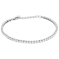 Bracelet femme rivière argent rhodié blanc serti griffe - VW306VZV