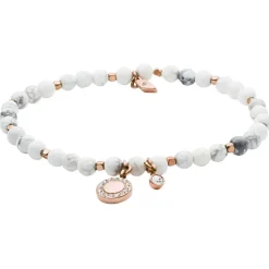 Bracelet Fossil Bijoux JA6934791 - Bracelet Perles Blanches Acier Doré Rose Femme