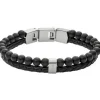 Bracelet Fossil Bijoux JF02763040 - Bracelet Cuir Acier Noir Homme