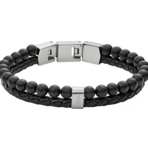Bracelet Fossil Bijoux JF02763040 - Bracelet Cuir Acier Noir Homme