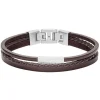 Bracelet Fossil JF03323040 - VINTAGE CASUAL Fermoir Acier Argenté Cuir Marron Homme
