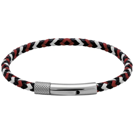 Bracelet Homme ROCHET DRIVER - cuir tressé bleu, blanc, rouge